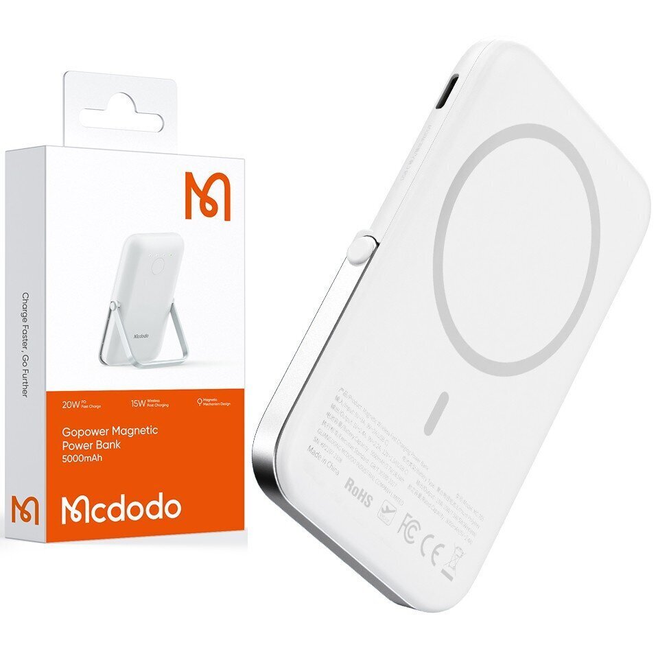 Mcdodo GoPower Powerbank 5000mAh PD 3.0 IPhone 12 13 MagSafe valge цена и информация | Akupangad | kaup24.ee