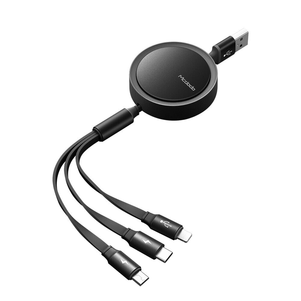 McDodo 3in1 telefonikaabel USB - Iphone , USB-C , microUSB 1.2m must sissetõmmatav CA-7250 hind ja info | Mobiiltelefonide kaablid | kaup24.ee