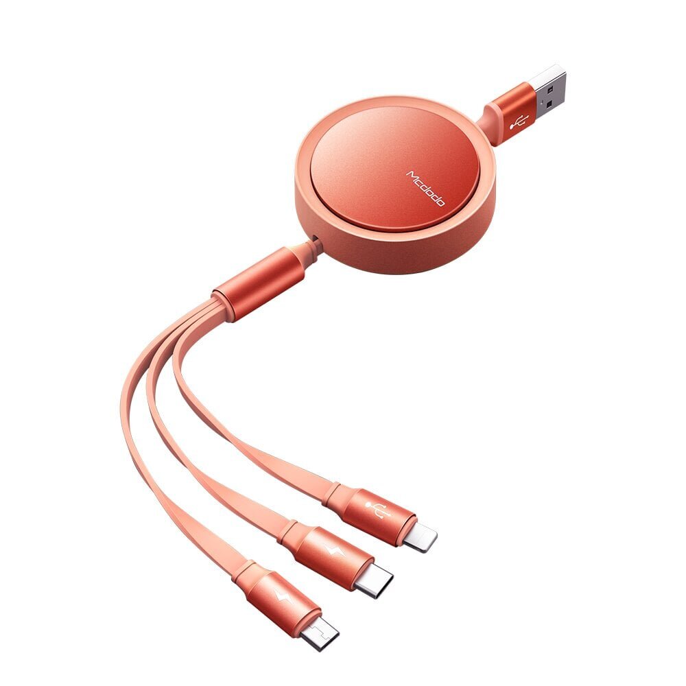 Mcdodo 3-in-1 sissetõmmatav USB + Lightning + USB-C + microUSB kaabel 1,2 m oranž sissetõmmatav CA-7252 цена и информация | Kaablid ja juhtmed | kaup24.ee