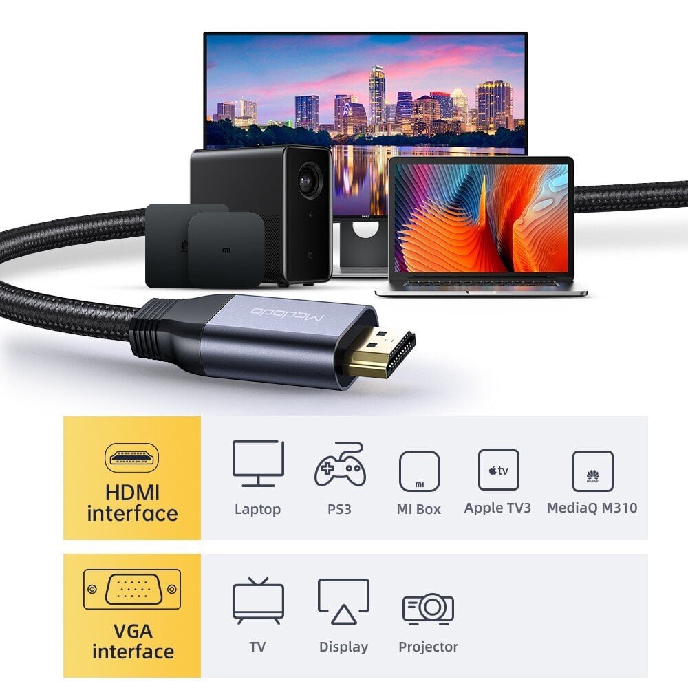 Mcdodo HDMI-VGA kahesuunaline must 2m kaabel CA-7770 hind ja info | Videokaamerate lisatarvikud | kaup24.ee