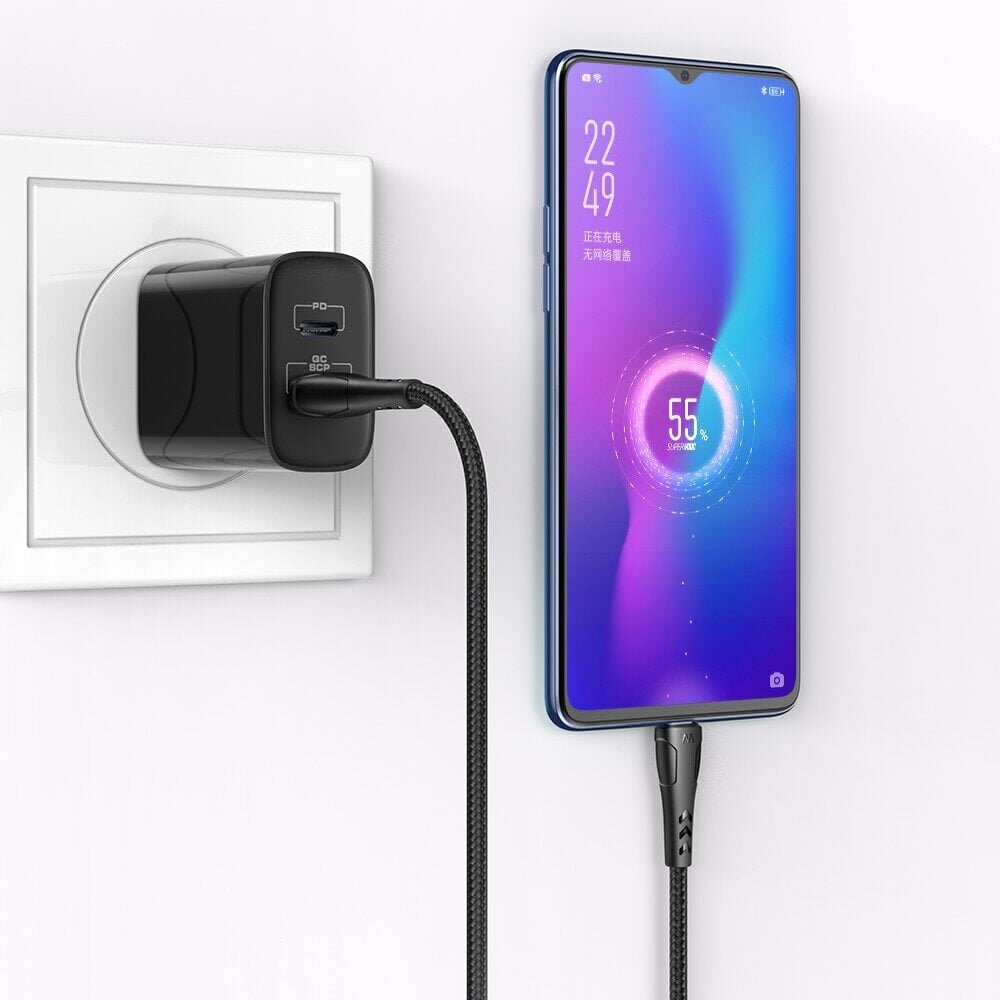 Mcdodoz telefonikaabel, mis toetab Car Play ja Android Auto Mamba seeria Micro USB 20cm punutud kaabliga must, Quick Charge 4.0+, Samsung AFC hind ja info | Kaablid ja juhtmed | kaup24.ee