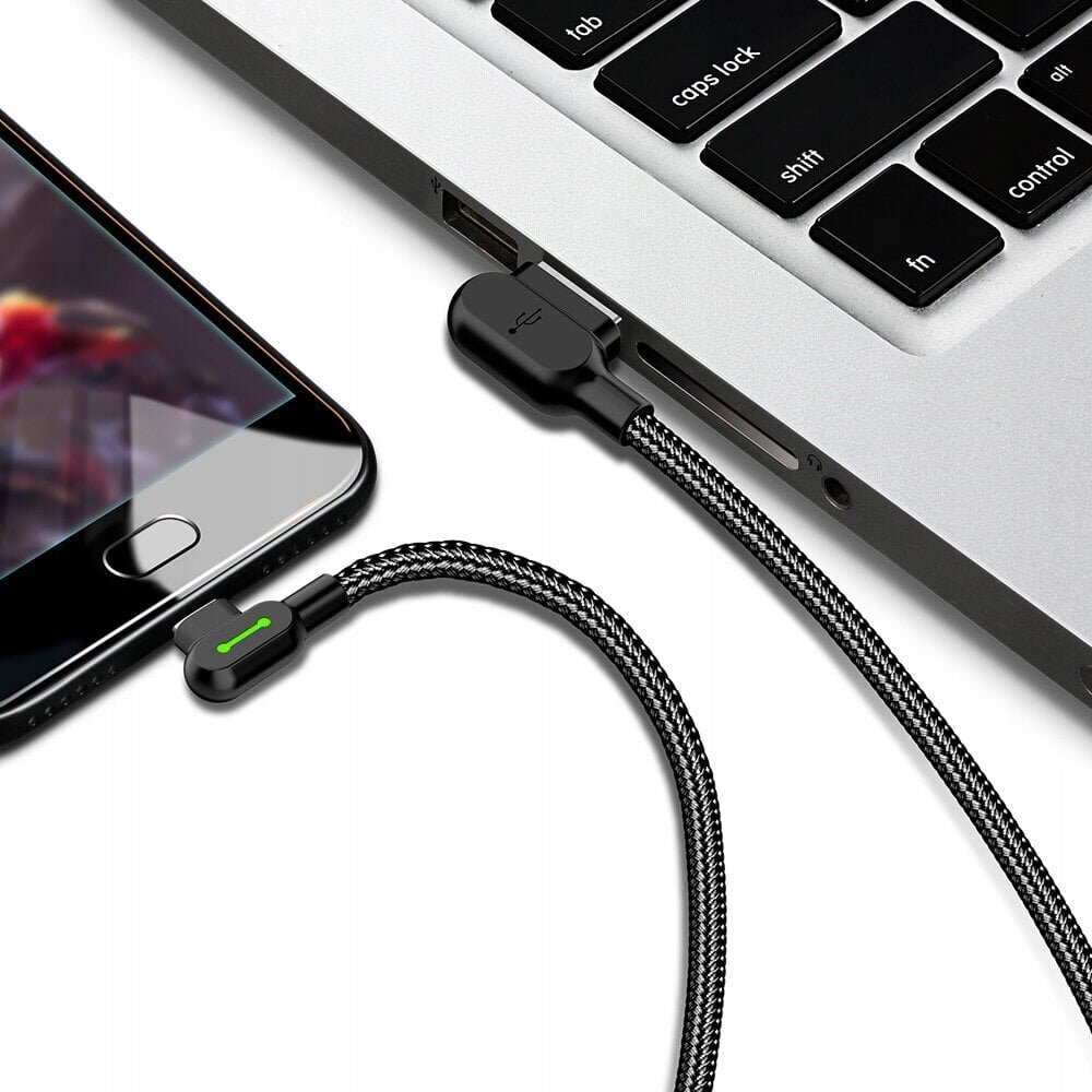 Mcdodo Telefonikaabel Quick , 90° nurga LED, USB-lt USB-C 3m must hind ja info | Mobiiltelefonide kaablid | kaup24.ee