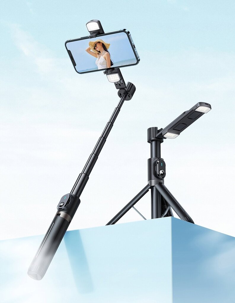 Mcdodo Double Shot selfie stick statiiv bluetooth statiiv must цена и информация | Mobiiltelefonide lisatarvikud | kaup24.ee
