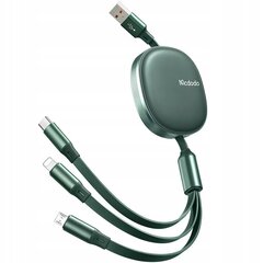 Выдвижной телефонный кабель Mcdodo, для iPhone / Micro USB / USB-C 3W1 66W зеленый цена и информация | Кабели для телефонов | kaup24.ee