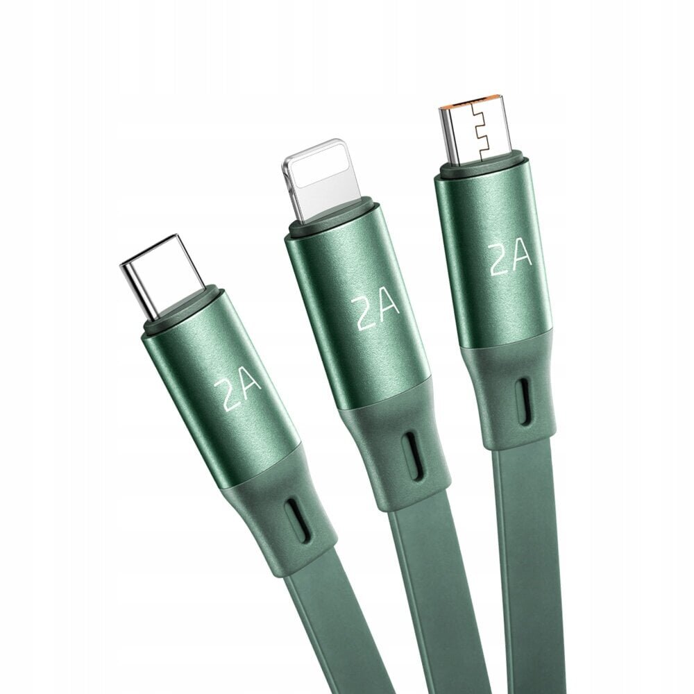 Mcdodo sissetõmmatav telefonikaabel, iPhone / Micro USB / USB-C 3W1 66W roheline цена и информация | Mobiiltelefonide kaablid | kaup24.ee