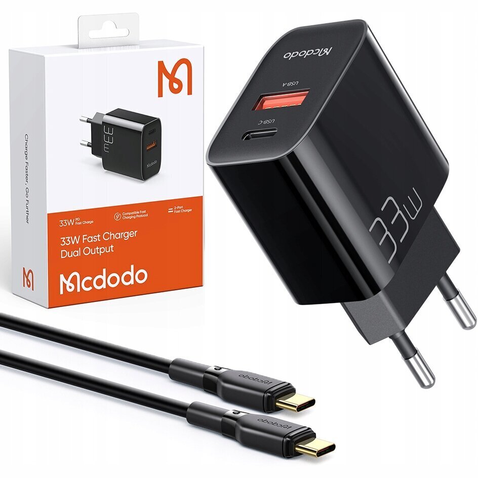 Mcdodo telefonilaadija, kiire, USB, USB-C, 33W, kaabel kaasas, 60W, must, CH-0922 цена и информация | Mobiiltelefonide laadijad | kaup24.ee