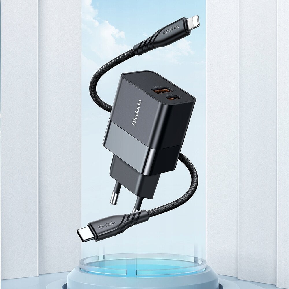Mcdodo telefonilaadija, kiire, USB, USB-C, 20W, iPhone'i kaabel kaasas, must, CH-1952 hind ja info | Mobiiltelefonide laadijad | kaup24.ee