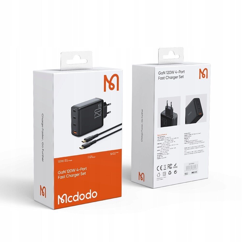 Mcdodo telefonilaadija, GaN, kiire, USB-C/USB, 4 PORTS, 120W, USB-C kaabel, CH-0771 цена и информация | Mobiiltelefonide laadijad | kaup24.ee