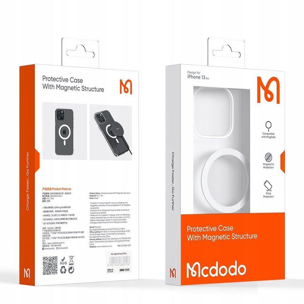 McDodo läbipaistev magnetiline telefoniümbris iPhone 13 PRO PC-1660 jaoks цена и информация | Telefoni kaaned, ümbrised | kaup24.ee