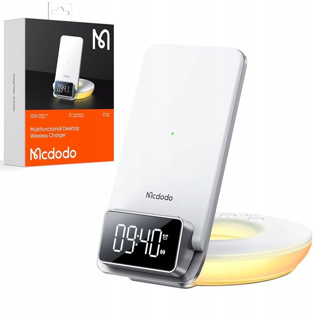 Mcdodo induktsioonlaadija, valgusega , äratuskellafunktsiooniga, kellaga, valge CH-1610 hind ja info | Mobiiltelefonide laadijad | kaup24.ee