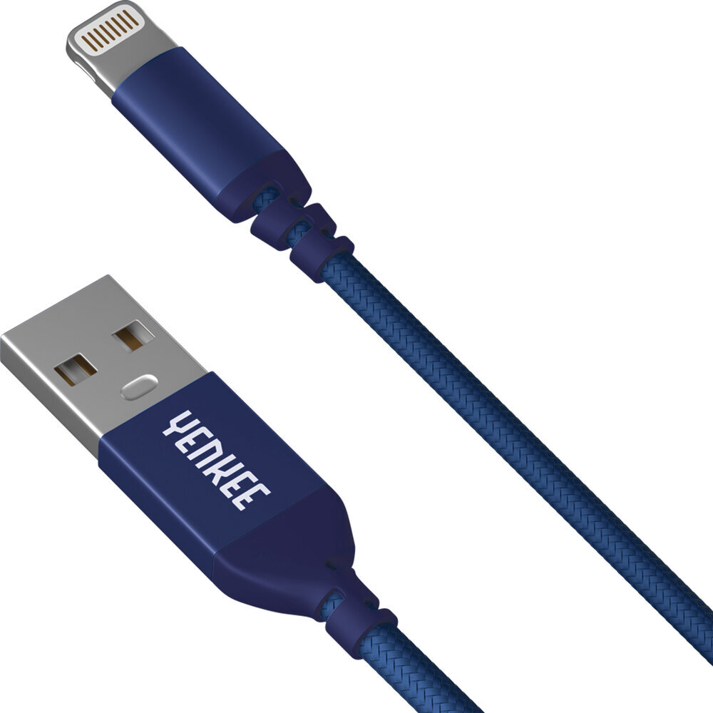 Punutud kaabel YENKEE, 2.0 USB A - Lightning, MFi certified, 480 Mbps, 5V/2.4A, 10W, 1m, alumiiniumist korpus, lilla цена и информация | Mobiiltelefonide kaablid | kaup24.ee