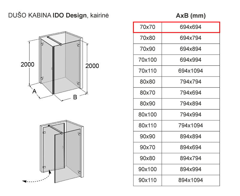 Dušikabiin IDO Design, vasakpoolne 70x70 цена и информация | Dušikabiinid | kaup24.ee
