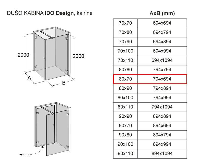 Dušikabiin IDO Design, vasakpoolne 80x70 цена и информация | Dušikabiinid | kaup24.ee