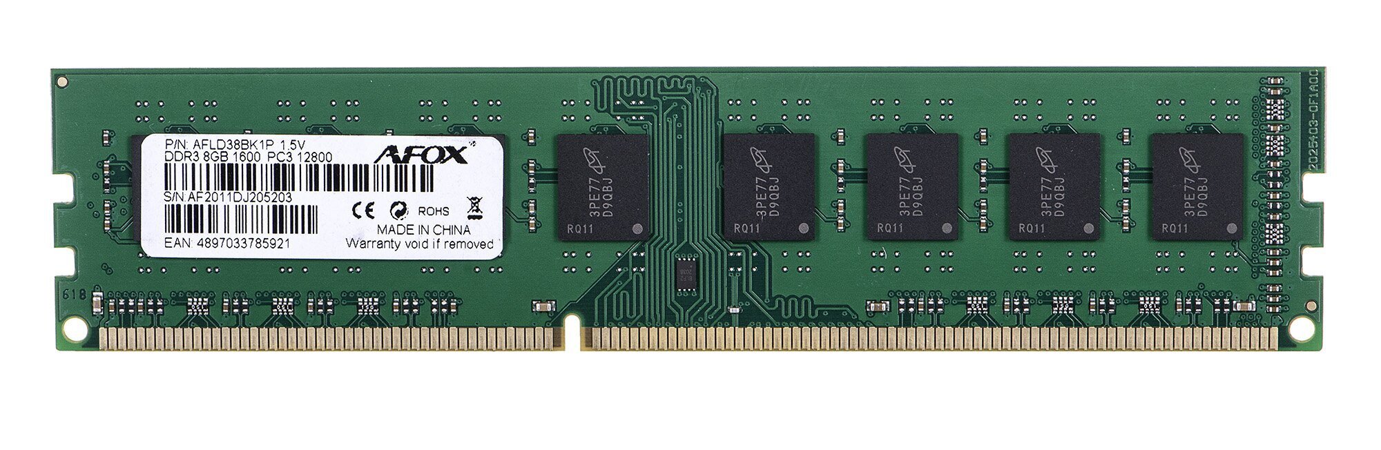 AFOX DDR3 8G 1600 UDIMM memory module 8 GB 1 x 8 GB 1600 MHz цена и информация | Operatiivmälu (RAM) | kaup24.ee