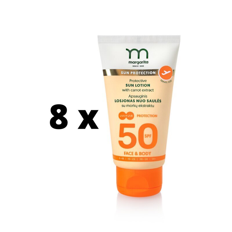 Päikesekaitsekreem porgandiekstraktiga MARGARITA SPF50, 50ml x 8 pakk цена и информация | Päikesekreemid | kaup24.ee