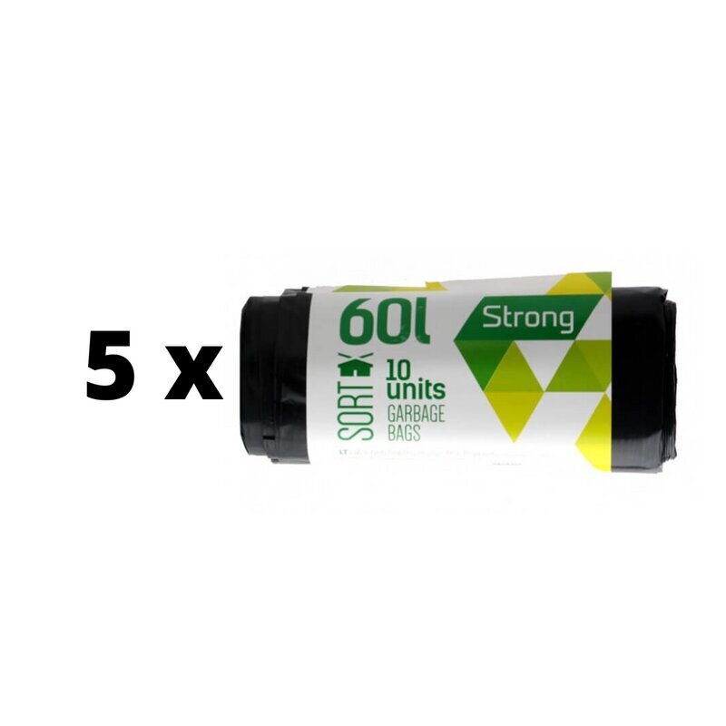 Prügikott SORTEX, must, 60 L x 10 tk. 30MK x 5 tk. pakett hind ja info | Prügikotid | kaup24.ee