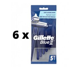 Ühekordsed pardlid GILLETTE BLUE II, 5 tk. x 6 pakk pakett цена и информация | Косметика и средства для бритья | kaup24.ee