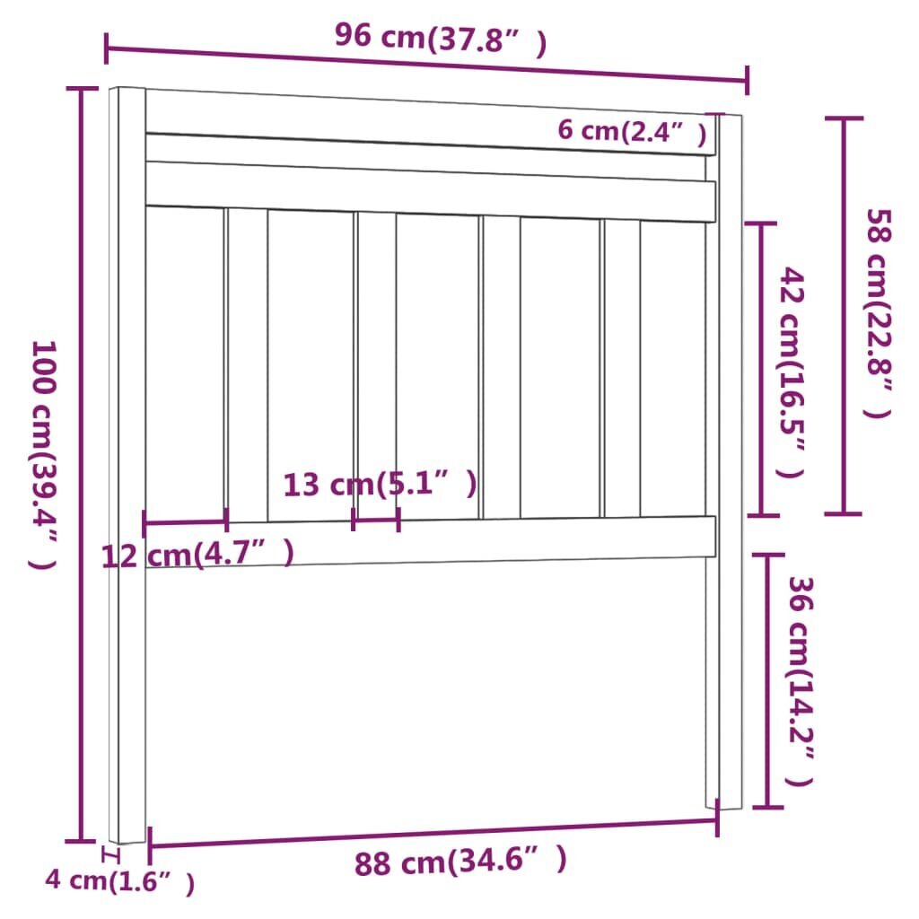 vidaXL voodipeats, 96x4x100cm, täis männipuit hind ja info | Voodid | kaup24.ee