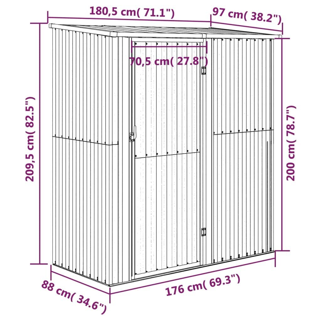 vidaXL aiakuur, hall, 180,5x97x209,5 cm, tsingitud teras цена и информация | Kuurid ja aiamajad | kaup24.ee