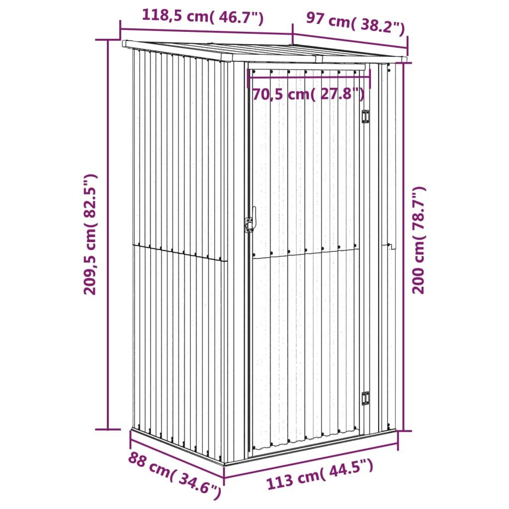 vidaXL aiakuur 118,5x97x209,5 cm, tsingitud teras цена и информация | Kuurid ja aiamajad | kaup24.ee