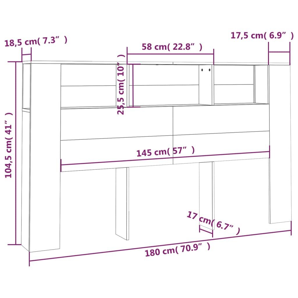 vidaXL peatsi kapp, hall Sonoma tamm, 180 x 18,5 x 104,5 cm hind ja info | Voodid | kaup24.ee