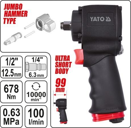 Pneumaatiline löökmutrivõti Yato Mini 1/2" (YT-09512) hind ja info | Akutrellid, kruvikeerajad | kaup24.ee
