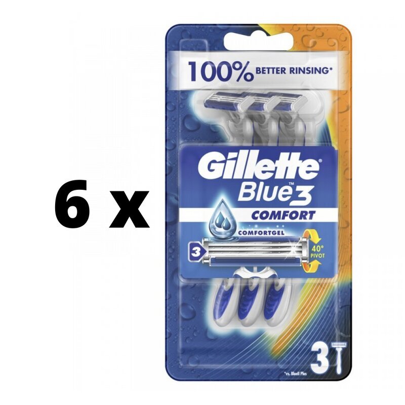 Ühekordsed pardlid Gillette Blue 3 Restage, 3 tk x 6 pakk цена и информация | Raseerimisvahendid | kaup24.ee