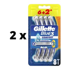 Ühekordsed pardlid Gillette Blue 3, 6 tk+ 2 tk x 2 tk цена и информация | Косметика и средства для бритья | kaup24.ee