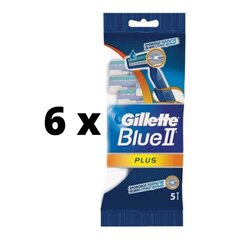 Одноразовые бритвы Gillette BLUE II Plus, 5 шт. х 6 упак. цена и информация | Косметика и средства для бритья | kaup24.ee