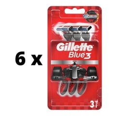 Ühekordsed pardlid Gillette Blue 3 Red, 3 tk x 6 tk hind ja info | Raseerimisvahendid | kaup24.ee