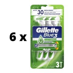 Одноразовые бритвы Gillette Blue 3 Sense Care, 3 шт. х 6 шт., упаковка цена и информация | Косметика и средства для бритья | kaup24.ee