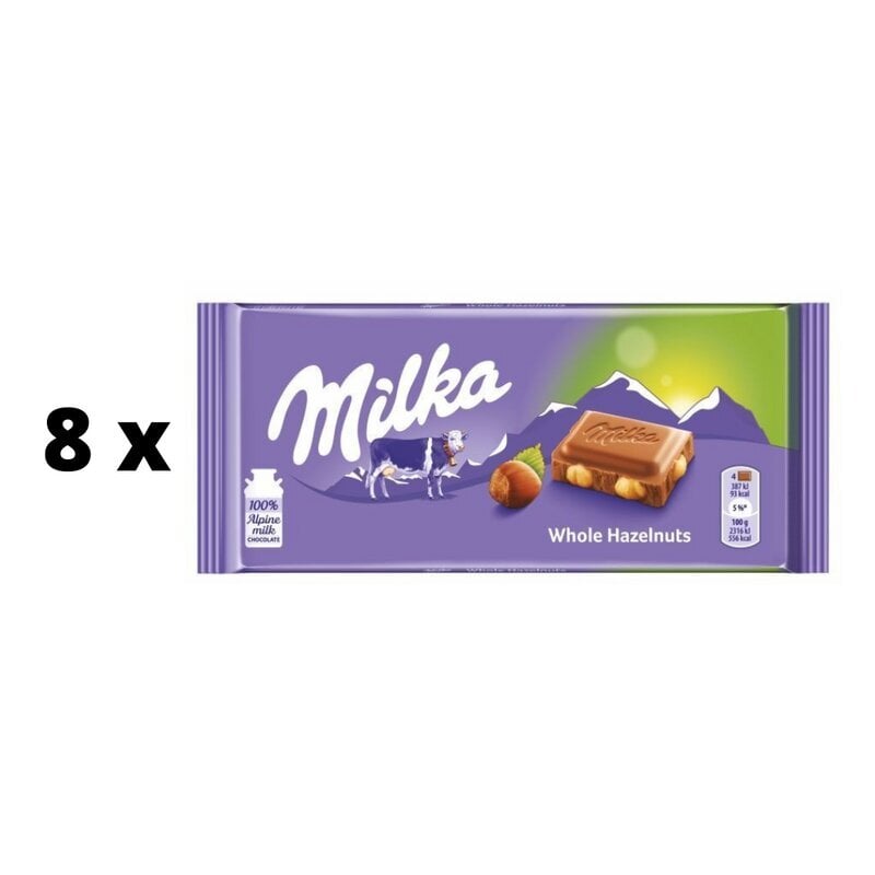 Šokolaad Milka Whole Hazelnut, 100 g x 8 tk hind ja info | Maiustused | kaup24.ee