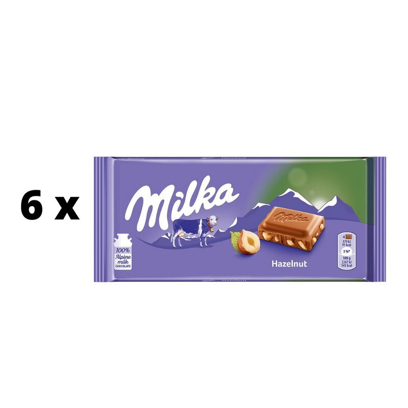 Šokolaad Milka, purustatud sarapuupähklitega, 100 g x 6 tk цена и информация | Maiustused | kaup24.ee