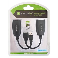 USB pikendus Techly kuni 50m võrgukaabel Cat5e/6, RJ45 hind ja info | USB jagajad, adapterid | kaup24.ee