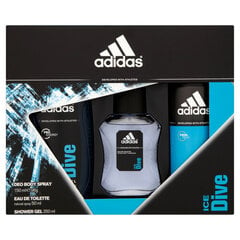 Adidas Ice Dive Gift Set EDT 50 ml, deospray Ice Dive 150 ml and shower gel 250 ml Ice Dive 50ml цена и информация | Мужские духи | kaup24.ee