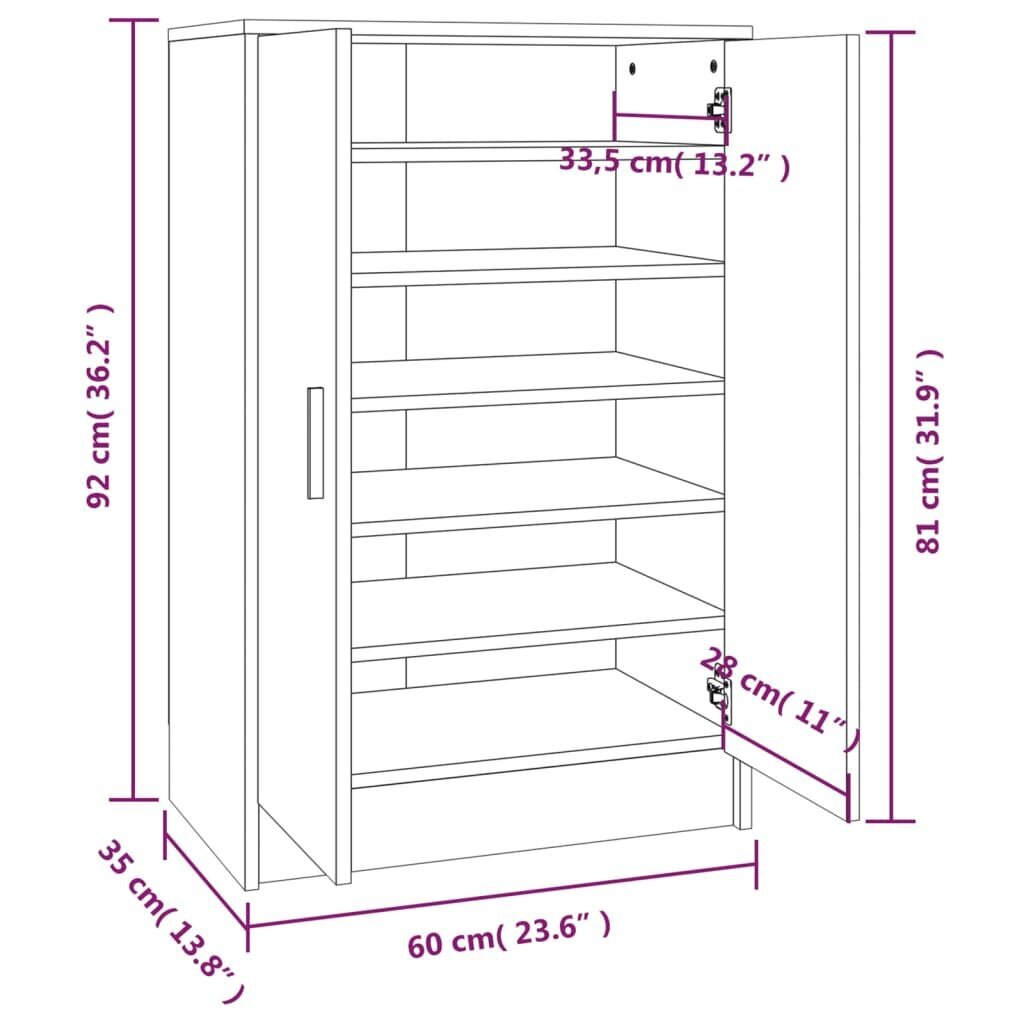 vidaXL jalatsikapp, suitsutatud tamm, 60x35x92 cm, tehispuit hind ja info | Jalatsikapid, jalatsiriiulid | kaup24.ee