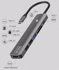 HUB ADAPTER USB-C 7w1 HDMI 4K USB 3.0 SD PD M1 LED Zenwire Macbook Pro Air M1 M2 цена и информация | Адаптер Aten Video Splitter 2 port 450MHz | kaup24.ee