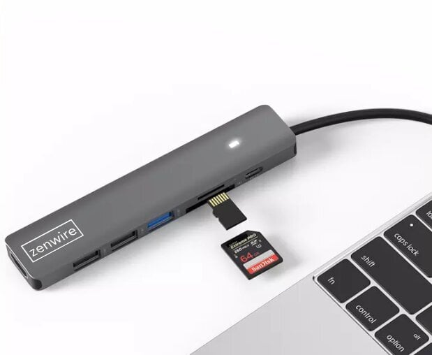 HUB ADAPTER USB-C 7w1 HDMI 4K USB 3.0 SD PD M1 LED Zenwire Macbook Pro Air M1 M2 hind ja info | USB jagajad, adapterid | kaup24.ee