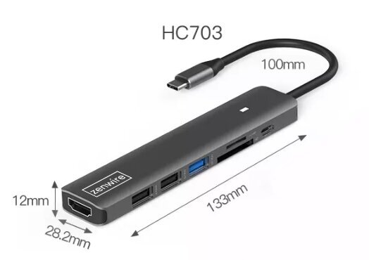 HUB ADAPTER USB-C 7w1 HDMI 4K USB 3.0 SD PD M1 LED Zenwire Macbook Pro Air M1 M2 hind ja info | USB jagajad, adapterid | kaup24.ee