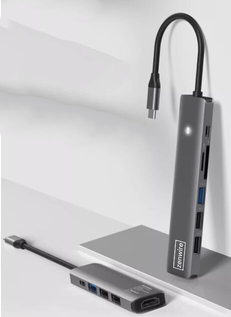 HUB ADAPTER USB-C 7w1 HDMI 4K USB 3.0 SD PD M1 LED Zenwire Macbook Pro Air M1 M2 цена и информация | USB jagajad, adapterid | kaup24.ee