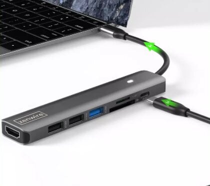 HUB ADAPTER USB-C 7w1 HDMI 4K USB 3.0 SD PD M1 LED Zenwire Macbook Pro Air M1 M2 hind ja info | USB jagajad, adapterid | kaup24.ee