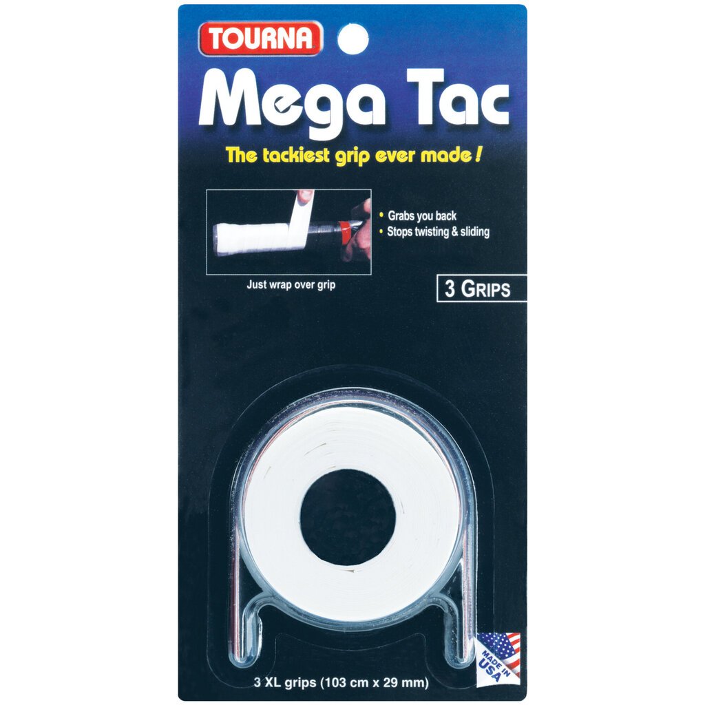Tennisereketi kaepide TOURNA MEGA TAC XL, 3 tk, Valge (MT-W) цена и информация | Välitennise tooted | kaup24.ee