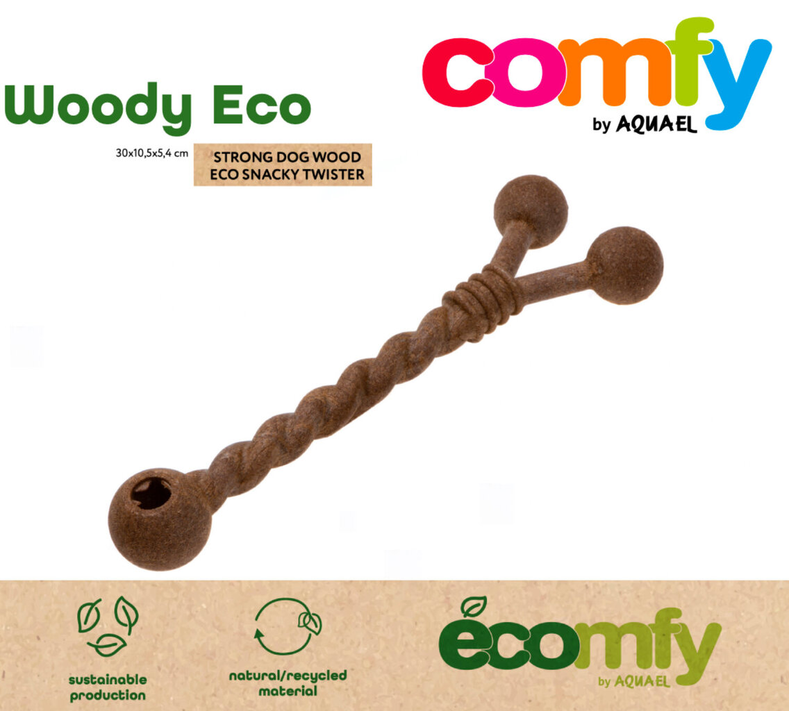 Woody ECO mänguasi koertele, valmistatud elastomeeri ja taaskasutatud puidukiu segust. STRONG DOG WOOD ECO SNACKY TWISTER 30x10,5x5,4 cm, Comfy цена и информация | Mänguasjad koertele | kaup24.ee