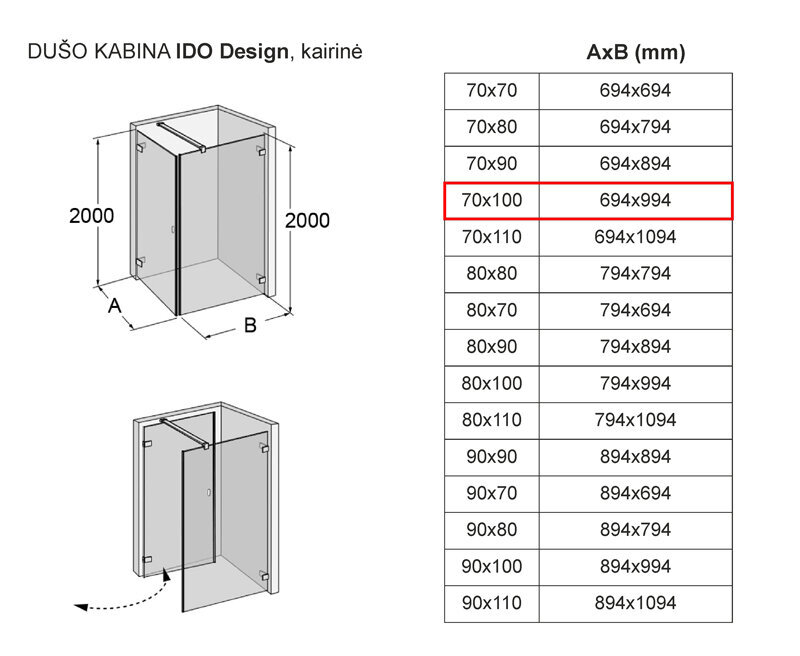 Dušikabiin IDO Design, vasakpoolne 70x100 цена и информация | Dušikabiinid | kaup24.ee