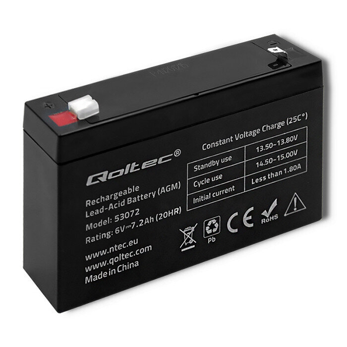 Qoltec 53072 AGM battery | 6V | 7.2 Ah hind ja info | Puhvertoiteallikad (UPS) | kaup24.ee