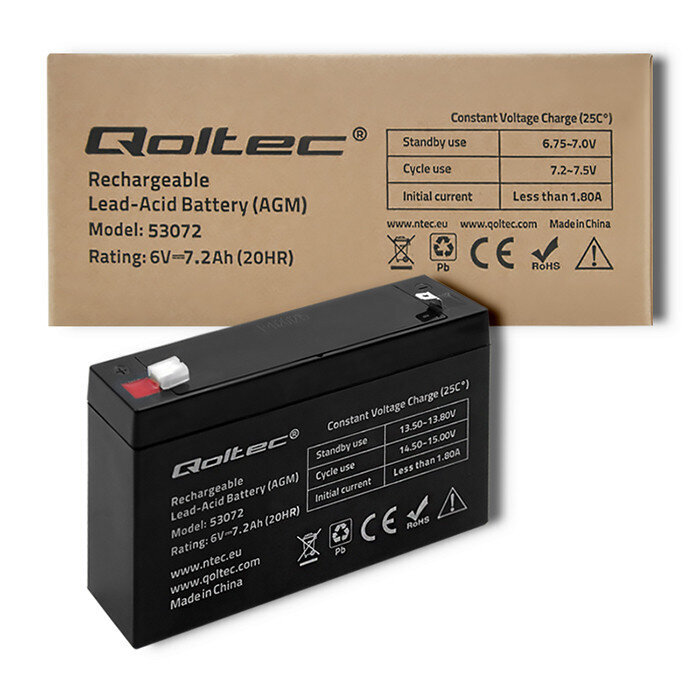 Qoltec 53072 AGM battery | 6V | 7.2 Ah hind ja info | Puhvertoiteallikad (UPS) | kaup24.ee