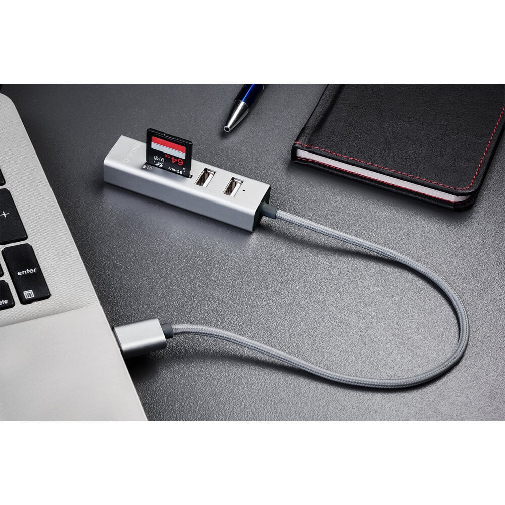 USB jaotur YENKEE YHC 101SR, USB A - 3x USB 2.0, SD slot, micro SD, 480 Mbps, 0.3m hind ja info | USB jagajad, adapterid | kaup24.ee