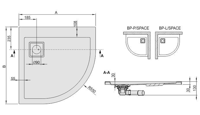 Dušialus Sanplast Space Line BP-L/Space 80x90x3, manhatan hind ja info | Dušialused | kaup24.ee