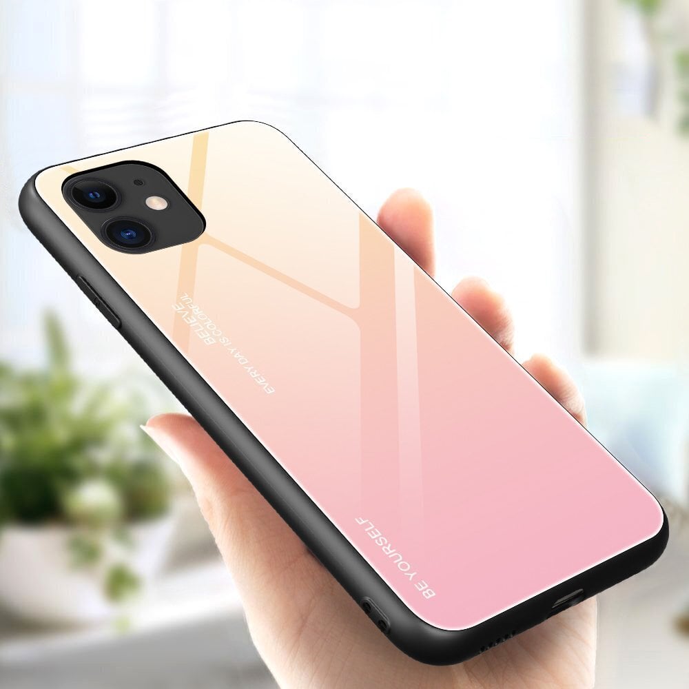 Gradient Glass Durable Cover with Tempered Glass Back iPhone 12 Pro / iPhone 12 pink (Pink) цена и информация | Telefoni kaaned, ümbrised | kaup24.ee