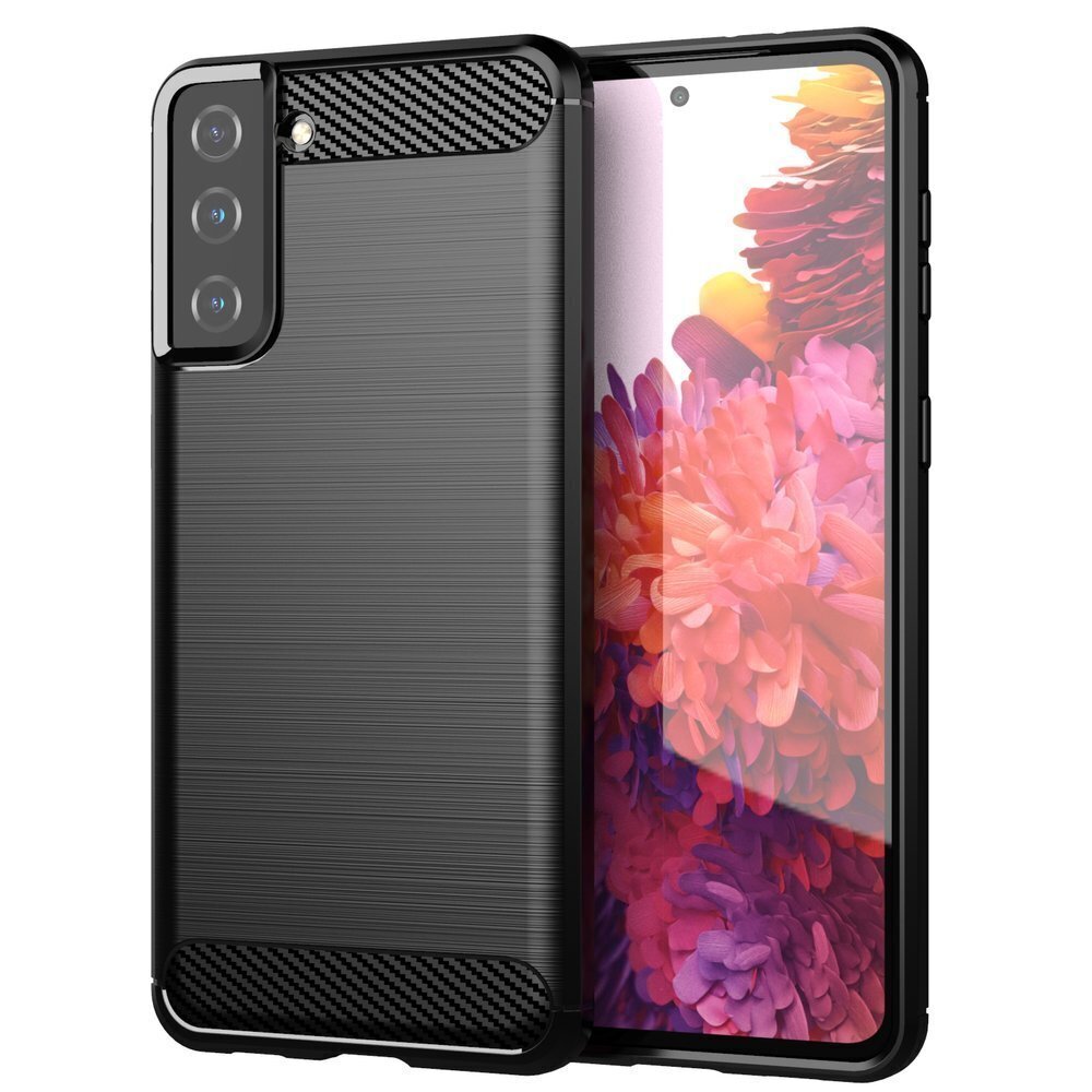 Carbon Case Flexible Cover TPU Case for Samsung Galaxy S21+ 5G (S21 Plus 5G) black (Black) цена и информация | Telefoni kaaned, ümbrised | kaup24.ee